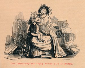 Clio onderwijst de jonge Britse leeuw in geschiedenis, ca. 1860