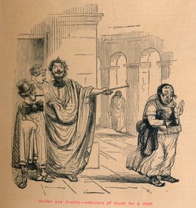 Schuldenaar en schuldeiser - Inbeslagname van goederen voor een schuld door John Leech