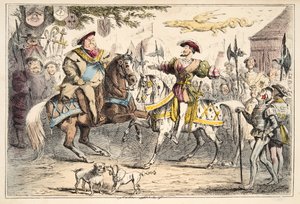 Hendrik VIII ontmoet Frans I, uit The Comic History of England, uitgegeven 1864 (handgekleurde ets)