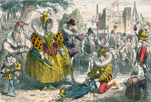 Koningin Elizabeth en Sir Walter Raleigh door John Leech