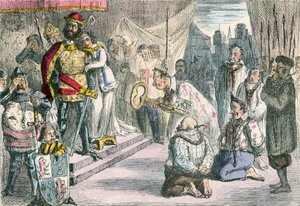 Koningin Philippa pleit bij Edward III voor de zes burgers van Calais door John Leech