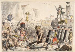 De landing van Julius Caesar, uit The Comic History of England, uitgegeven 1864 (handgekleurde ets)