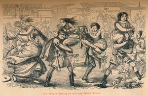 De Romeinen lopen weg met de Sabijnse vrouwen, 1852 door John Leech