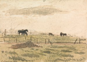 Paarden in een paddock door John Linnell