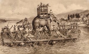 Hannibal steekt de rivier de Rhône over