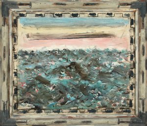Zee, lichtrood en azuurblauw 1948 (olieverf op doek) door John Marin