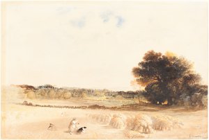 Arenlezers op het korenveld door John Martin