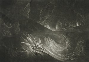 Lucifer op het brandende meer door John Martin