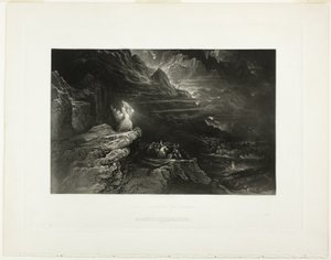 Mozes breekt de tafelen, uit Illustraties van de Bijbel door John Martin
