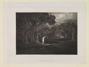 Satan verleidt Eva, boek 9, regel 780, uit „Het verloren paradijs” door John Martin