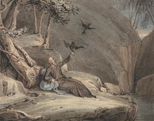 De raven voeden Elia door John Martin
