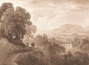 Reizigers op een weg boven een rivier