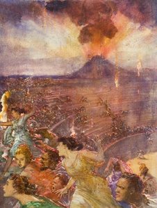 Uitbarsting van de Vesuvius (gouache op papier) door John Millar Watt