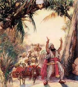 Hoe Ali Baba de veertig dieven ontmoette (kleurenlitho) door John Millar Watt