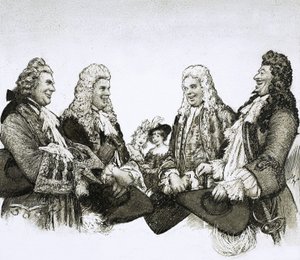 In de tijd van Lodewijk XIV van Frankrijk droegen heren immense pruiken door John Millar Watt