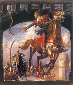 Robin Hood wordt achtervolgd door Normandische soldaten door John Millar Watt