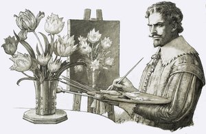Onbekende kunstenaar schildert bloemen door John Millar Watt