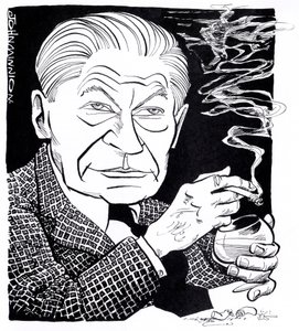 Arthur Koestler, karikatuur door John Minnion