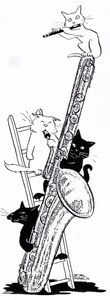 Saxofoon en fluit (tekening) door John Minnion