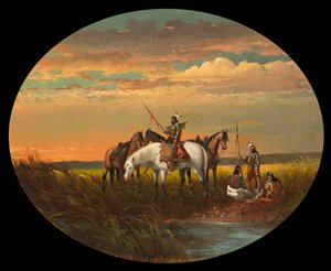 Een pauze op de prairie voor een rookpauze, ca. 1870