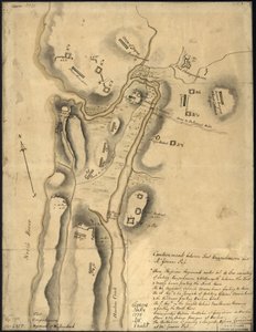 (Verdeling van Britse troepen, met fortificaties ten noorden van Fort Knipehausen, d.w.z. Fort Washington tot Fort Independence. LOC gm71002317
