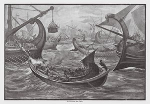 Een oud zeegevecht (litho) door John Moyr Smith