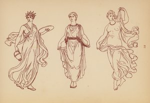 Oud-Grieks vrouwelijk kostuum (litho)