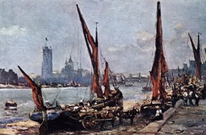 Houses of Parliament vanaf Vauxhall door John Muirhead