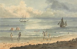 Op het Strand bij Brighton: Figuren Wandelend op de Kust