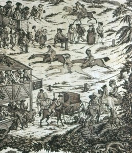 Paardenrennen in de Turf Inn (Meubelstof) door John Nost Sartorius