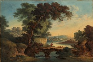 Landschap met Kasteel en Brug, rond 1808-20 door John Oldfield