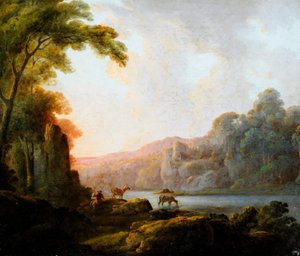 Landschap aan het meer met vee