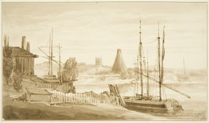Uitzicht vanaf het oostelijke einde van Mardyke naar de Limekiln Glasshouse door John Reverend Eden