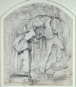 De oversteek, ca. 1860 (potlood op bord) door John Richard Clayton
