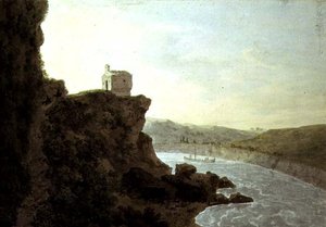 Uitzicht op de Tiber bij Ponte Molle, drie mijl van Rome