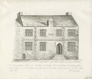 Lichfield - Banketzaal in The Close: sepia was tekening, nd [begin 19e eeuw] door John Robert Fernyhough
