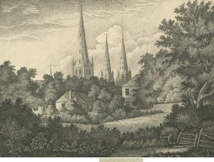 Lichfield Kathedraal - Noordoostaanzicht: pen en inkt tekening, 1835