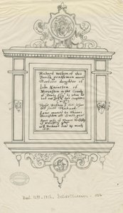 Rugeley Kerk (Oud) - Monument voor Richard Weston: pen en inkt tracing door John Robert Fernyhough