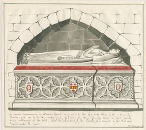 Uttoxeter Kerk - Graf van Lady Abbess van de Kynnersley Familie: pen en was tekening, nd [midden 19e eeuw]