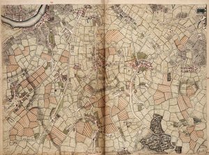 Kaart van Vauxhall, Clapham, Peckham en Dulwich door John Rocque