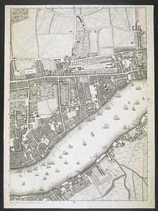 Plan van Londen, Ratcliff highway, Upper Shadwell road, Een plan van de steden Londen en Westminster, en het stadsdeel Southwark; Met de aangrenzende gebouwen; Van een daadwerkelijke survey, genomen door JOHN ROCQUE, Land-Surveyor, en gegraveerd door John  door John Rocque