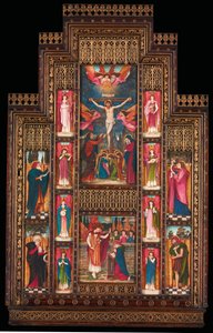 Ontwerp voor reredos in de Heilige Drie-eenheidskerk, Florence, in gotisch revival frame door Bernini van Florence door John Roddam Spencer Stanhope