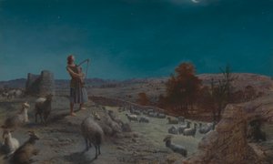 David, de toekomstige koning van Israël, als herder in Bethlehem door John Rogers Herbert