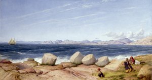Piraeus, het graf van Thermistocles en verwoeste monumenten met uitzicht op het eiland Salermis