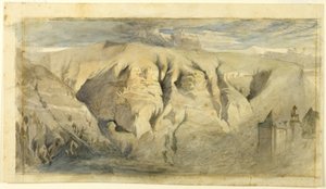 Mont Saleve, ca. 1840 (aquarel over grafiet op crèmekleurig velijnpapier, opgeplakt op crèmekleurig velijnpapier) door John Ruskin