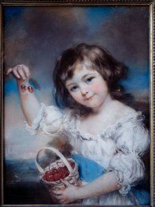 Portret van een klein meisje in de mand met kersen door John Russell