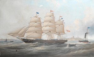 Het schip Utinia bij Tynemouth door John Scott