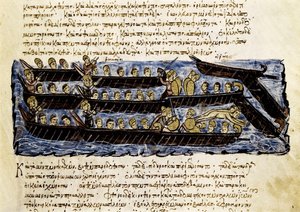 Een Russische vloot, miniatuur uit "Synopsis historiarum", ca.1126-1150