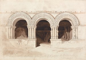 Bogen in de westkant van het klooster van Saint. Georges de Bocherville, bij Rouen, Normandië