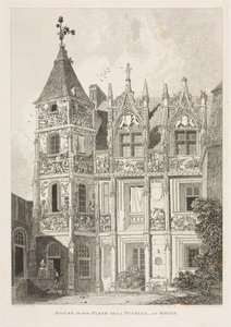 Architectonische antiquiteiten van Normandië (Vol. II), Pl. 64: Huis op de Place de la Pucelle, in Rouen door John Sell Cotman